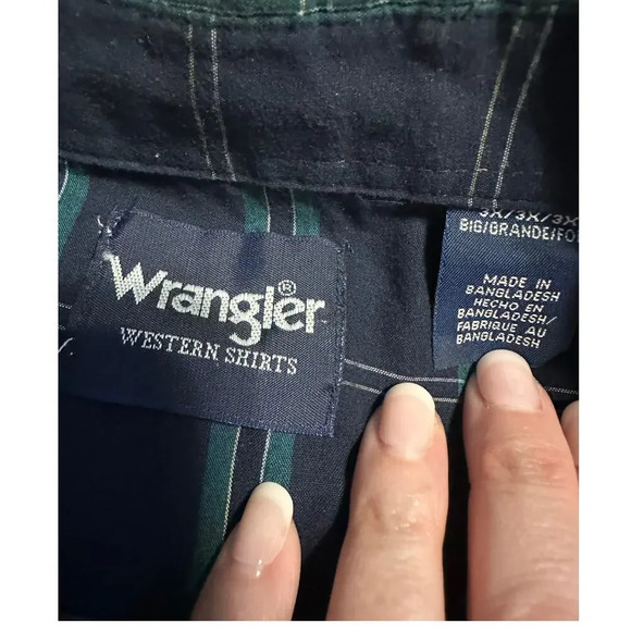 Wrangler Western Pearl Snap Plaid Shirt Size 3XL Plaid Blue Green Cowboy - Picture 3 of 7